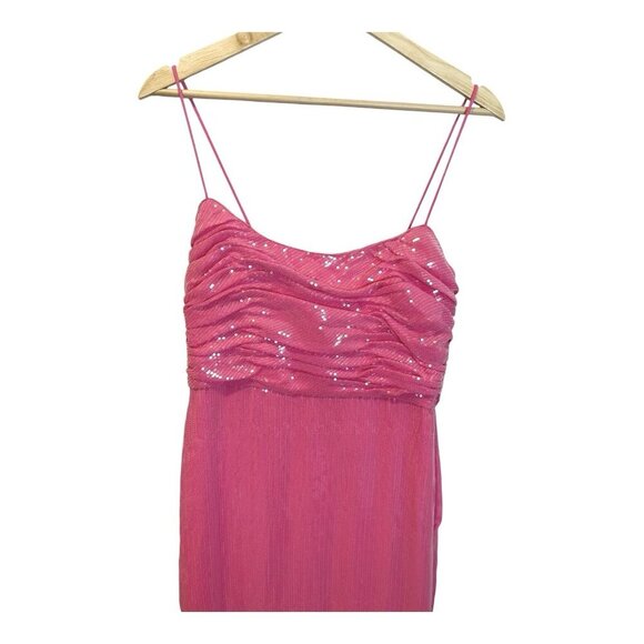 Hutch Anthropologie Tylia Maxi Dress Size 0 Barbie Pink Ruched Bodice Sequined - Picture 6 of 10
